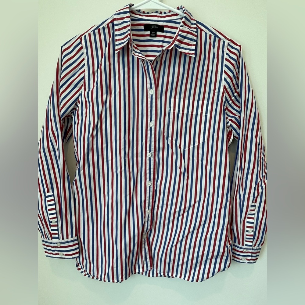 J. Crew 6P blue & red stripe button down